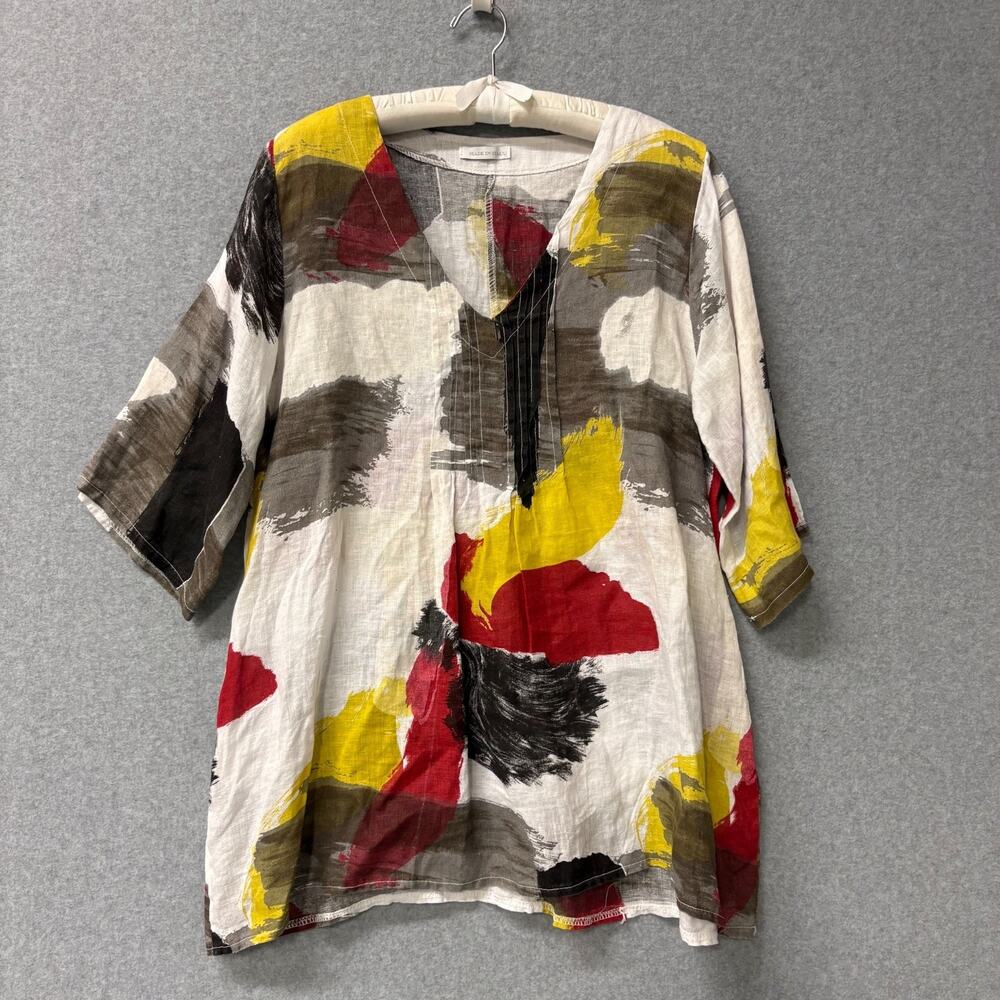 Be Free BF-Alicia Linen Tunic Top Made In Italy Abstract Art Print Boho Size XXL